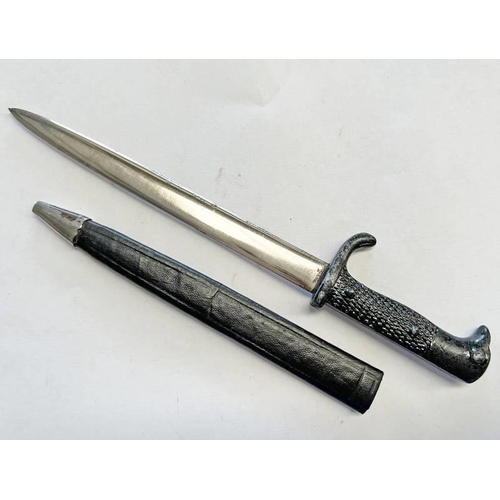 1159 - WW2 GERMAN BAYONET LETTER OPENER WITH LEATHER SCABBARD, 19CM LONG OVERALL