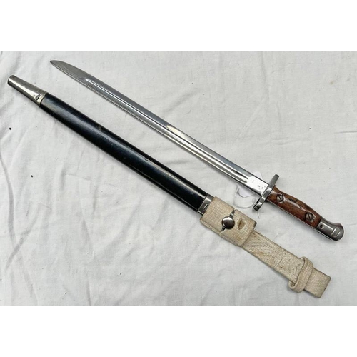 1161 - 1907 PATTERN BAYONET BY SANDERSON, DATED 11 17, 41.7CM LONG POLISHED BLADE WITH ITS SCABBARD AND CAN... 