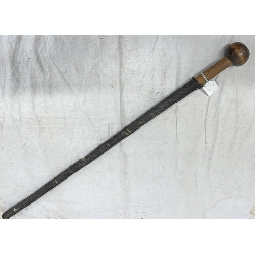 1164 - EARLY 20TH CENTURY ZULU KNOBKERRIE WITH GLOBULAR HEAD ON WIRE BOUND SHAFT,  83 CM LONG