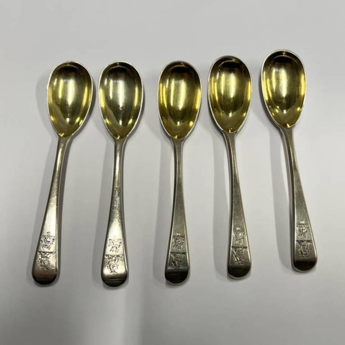 119 - SET OF 5 GEORGE III SILVER MUSTARD SPOONS WITH GILT BOWLS BY ELEY & FEARN, LONDON 1800 - 80G
