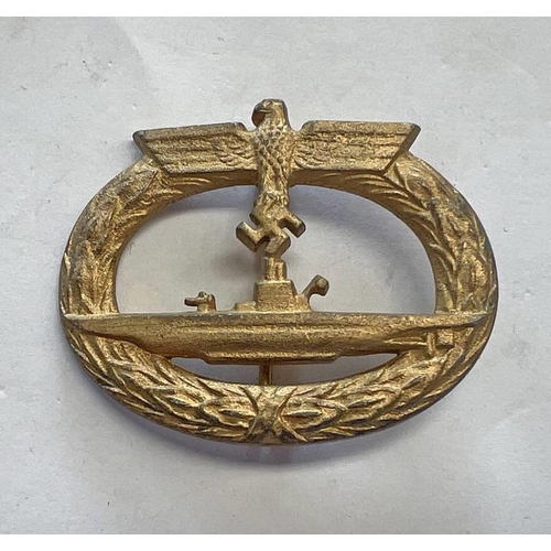 1253 - WW2 STYLE GERMAN U BOAT BADGE MARKED G W L TO REAR