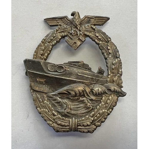 1256 - WW2 STYLE GERMAN E-BOAT BADGE MARKED FEC.W.E. PEEKHAUS BERLIN AUSF SCHWERIN BERLIN 68