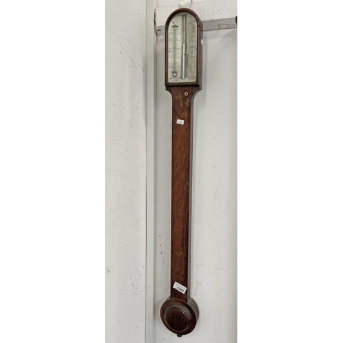 1266 - 19TH CENTURY MAHOGANY CASED BAROMETER & THERMOMETER WITH SILVERED DIAL