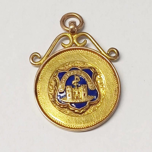 127 - 9CT GOLD & ENAMEL SPORTING MEDALLION DATED 1924-25 FOR C & D CH CUP - 4.8G