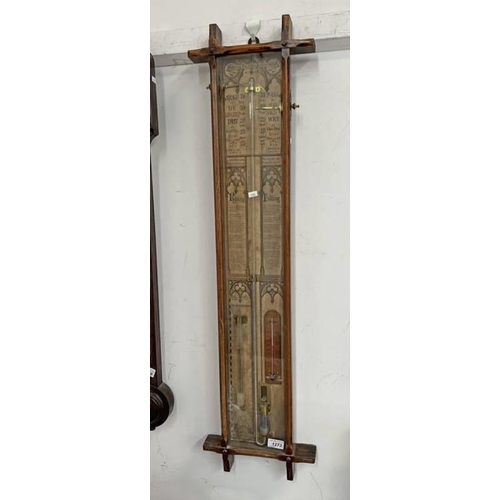 1273 - ADMIRAL FITZROY BAROMETER WITH GLAZED FRONT PANEL WITH A HUDSON & SON GREENWICH THERMOMETER