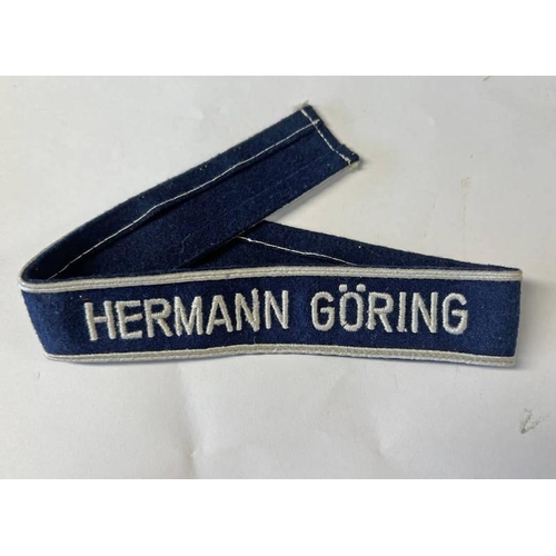 1285 - WW2 GERMAN LUFTWAFFE HERMANN GORING NCO'S CUFF TITLE, LUFTWAFFE PANZER DIVISION, BLUE WOOL BODY WITH... 