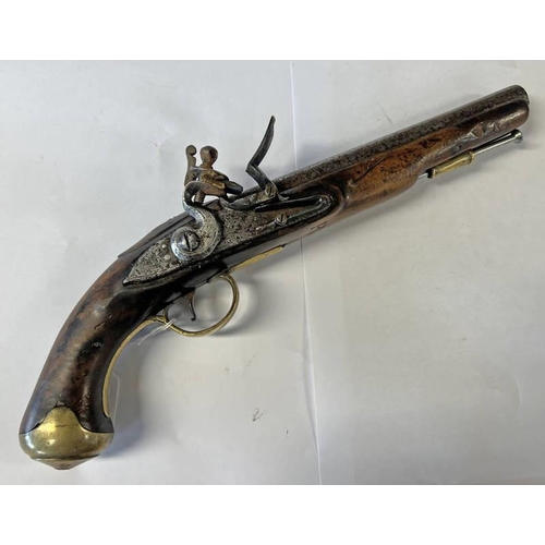 1299 - FLINTLOCK LIGHT DRAGOON PISTOL BY KETLAND & CO .650 CALIBRE, 9 INCH BARREL, BORDER ENGRAVED AND SIGN... 