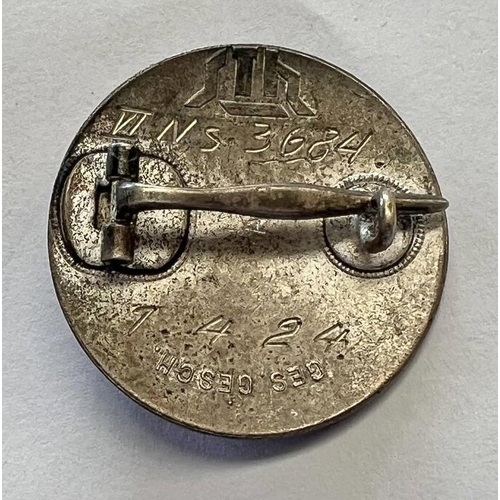 1310 - GERMAN THIRD REICH DER STAHLHELM 1924 BADGE, REAR MARKED GES GESCH, 1.4.24, VI NS 3684