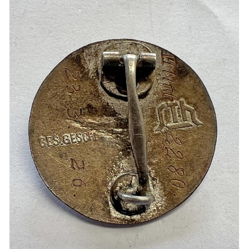 1313 - GERMAN THIRD REICH DER STAHLHELM 1926 BADGE, REAR MARKED GES GESCH, 23.3.26, VI NRH 2280