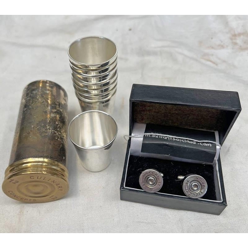 1357 - CULINARY CONCEPTS SHOTGUN SHELL CASED SHOT CUPS & SHOTGUN SHELL CUFFLINKS -2-