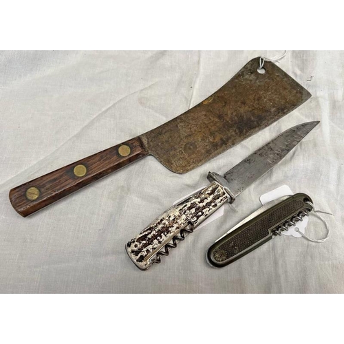 1360 - SOLINGEN HUNTING KNIFE WITH MULTI-TOOL HANDLE, MEAT CLEAVER & A CCM ROSTFRET MULTI-TOOL -3-