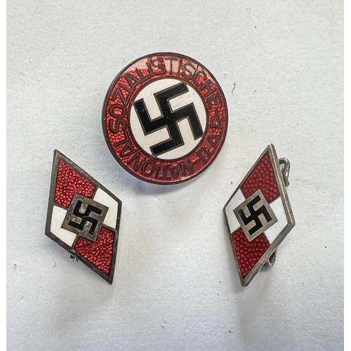 1362 - NSDAP ENAMEL BADGE MARKED M1/8 TO REAR, TWO ENAMELLED BADGES WITH MARKINGS TO REAR  -3-