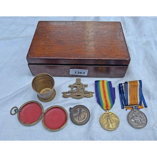 1363 - WW1 BRITISH WAR MEDAL MARKED '57558 PTE. P. RATCLIFFE MGC', UNMARKED VICTORY MEDAL, CAP BADGE, MACHI... 