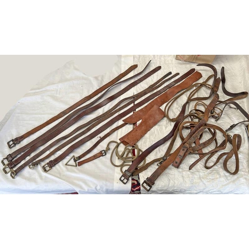 1372A - SELECTION OF LEATHER STRAPS ETC TO INCLUDE ONE MARKED SCC 1918, AMMO BOX HANDLE ETC