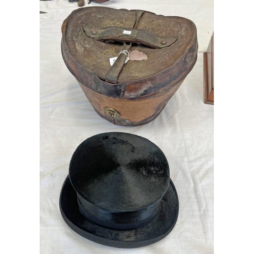 1373 - TRESS & CO. LONDON, W J MILNE ABERDEEN TOP HAT (15CM EAR TO EAR & 19CM FRONT TO BACK) WITH LEATHER C... 