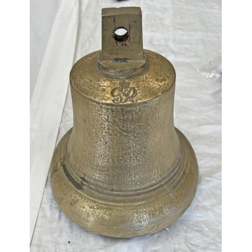 1376 - BELL MARKED GRV BELOW A CROWN 26CM TALL, 24CM ACROSS TO BOTTOM