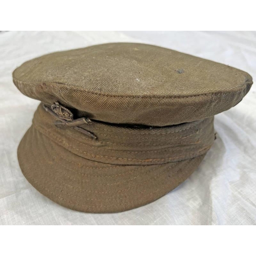 1378 - WW1 MACHINE GUN CORPS OFFICERS CAP, STITCHED FABRIC BODY, MACHINE CORPS BADGE, & FAINT MARKINGS TO I... 