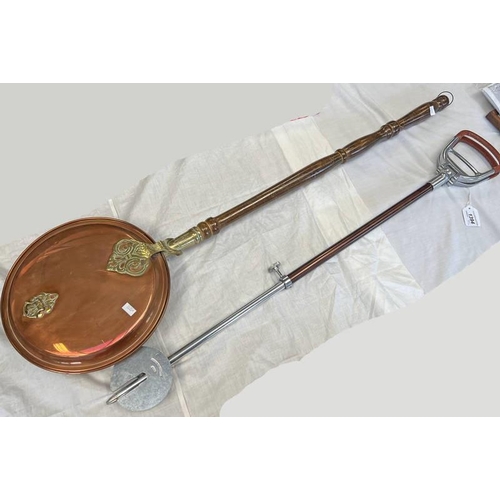 1394 - GAME BIRD SHOOTING STICK & A COPPER, BRASS & WOOD BED WARMING PAN -2-