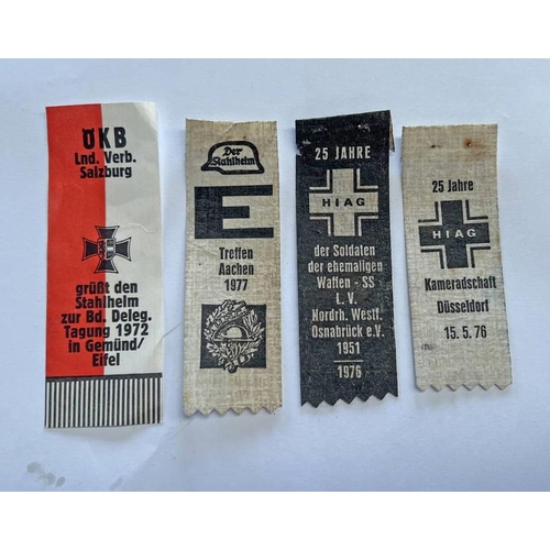 1395 - 4 POST WW2 GERMAN ANNIVERSARY PAPER AND FABRIC BANNERS, FORMER SS 1951-1976, 25 YEARS COMRADERSHIP D... 