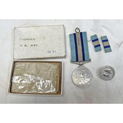 1399 - ELIZABETH II ROYAL OBSERVER CORPS MEDAL AWARDED TO OBSERVER F R HAY (FRANCIS REGINALD) STATIONED AT ... 