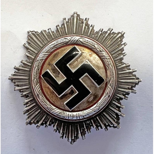 1406 - WW2 STYLE ORDER OF THE GERMAN CROSS IN SILVER, UNMARKED, WEIGHTS 64.1 GRAMMS, 4 RIVET CONSTRUCTION