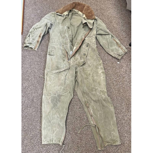 1419 - WW2 BRITISH RAF AIR MINISTRY FLYING SUIT, SIZE 4, LABEL TO INTERIOR, FUR COLLAR WITH MARKINGS