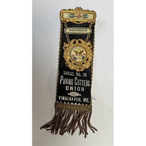 1426 - LATE 19TH CENTURY PAVING CUTTERS UNION MEMBER  BADGE TO LODGE NO.34 VINALHAVEN, ME, 20CM LONG