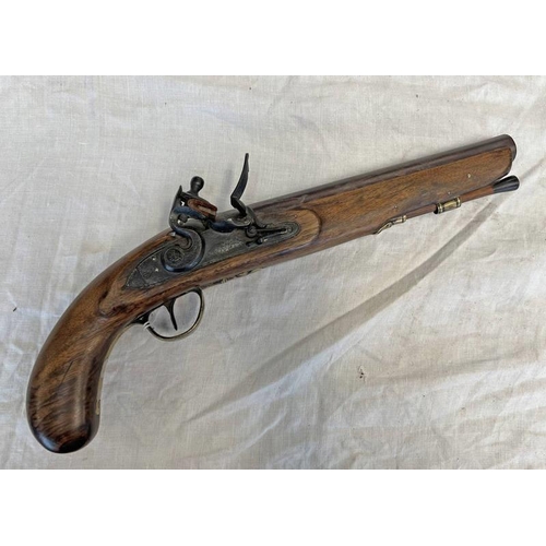 1456 - FLINTLOCK HOLSTER PISTOL .650 CALIBRE, 9 INCH BARREL, LOCK SIGNED DALTON, PLAIN STOCK WITH RAMROD