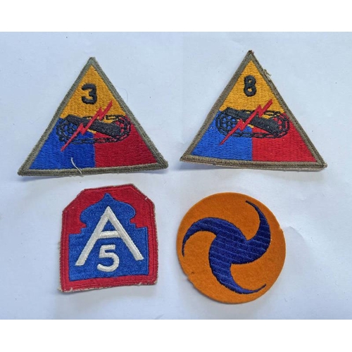 1460 - 4 US ARMY PATCHES TO INCLUDE USAAF GENERAL HEADQUARTERS FELT PIN WHEEL PATCH, 3RD ARMOURED DIVISION ... 