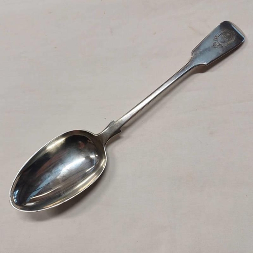 147 - VICTORIAN SILVER FIDDLE PATTERN SERVING SPOON, LONDON 1883 WITH REGIMENTAL CREST FOR 1ST SURREY RIFL... 