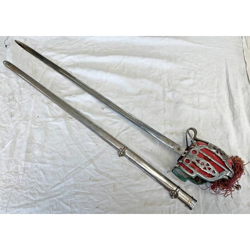 1477 - SCOTTISH BASKET HILTED SWORD WITH 79.5 CM BLADE WITH FULLERS AND ETCHING TO INCLUDE CROWNED VR CYPHE... 