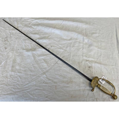 1480 - FRENCH NAVAL OFFICERS SWORD WITH 83 CM BLADE OF TRIANGULAR FORM, BRASS HILT WITH TRACES OF ENGRAVING... 