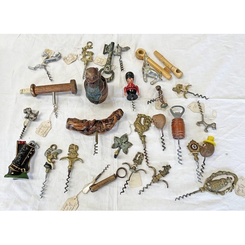 1488 - SELECTION OF NOVELTY CORKSCREWS TO INCLUDE A MAN SITTING ON A BARREL, BOBBIN HANDLE CORKSCREW, SOLDI... 