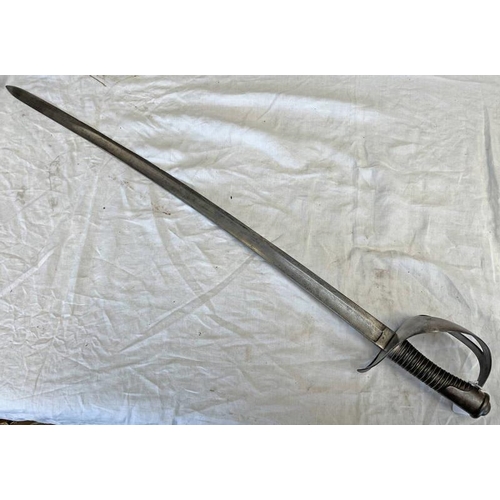 1489 - 1860'S HEAVY CAVALRY SWORD BY SCHINITZLER & KIRSCHBAUM, 89CM LONG BLADE, SLIGHTLY CURVED S & H TO BL... 