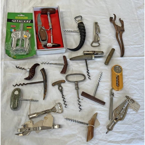 1503 - SELECTION OF VARIOUS CORKSCREWS TO INCLUDE BOTTLE BOY, LEVER BOTTLE OPENER, HORN HANDLED EXAMPLES, W... 