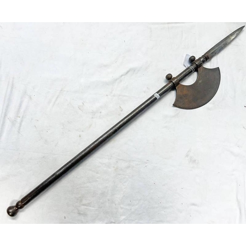 1525 - MIDDLE EASTERN BATTLE AXE OF ALL STEEL CONSTRUCTION, SPEAR TIP ON A STEEL SHAFT WITH AXE HEAD, 95.5C... 