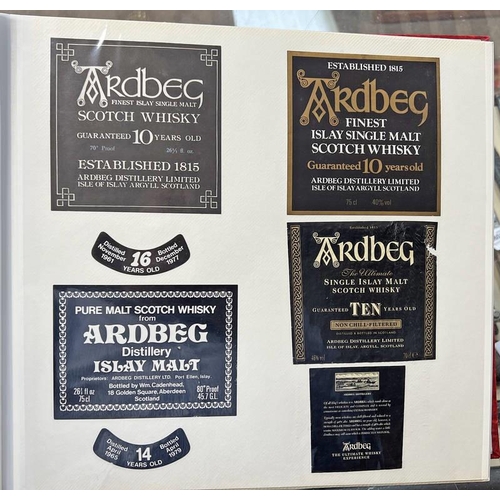 1546 - FOLDER OF MALT WHISKY LABELS, LABELS INCLUDE ABERLOUR, ARDBEG, ARDMORE, BALVENIE, BOWMORE, BENROMACH... 