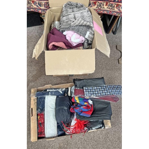 1559 - TWO BOXES OF VARIOUS CLOTHING ETC TO INCLUDE VARIOUS TIES, JUMPERS, SCARVES ETC  -2-