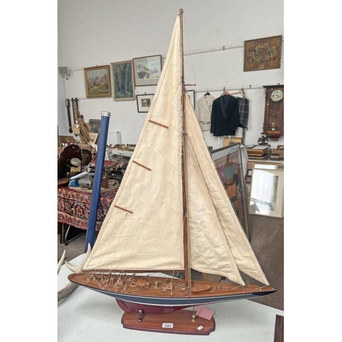 1564 - MODEL OF A YACHT ON STAND, 107 CM TALL