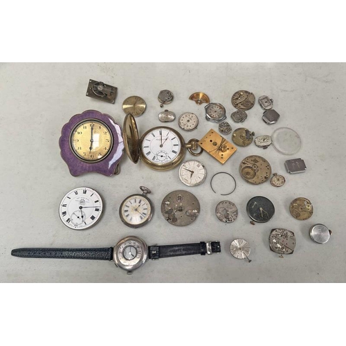 1568 - SELECTION OF WATCH / CLOCK PARTS TO INCLUDE A CASED POCKET WATCH MARKED 'CALIFORNIA' TO FACE, THOMAS... 