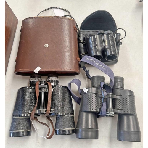 1581 - CYMA 7 X 50 BINOCULARS IN CASE, REGATTA ESCHENBACH 7 X 50 BINOCULARS AND A PAIR OF NIKON 9 X 25 BINO... 