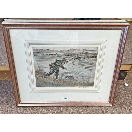 1600 - HENRY WILKINSON  FISHERMAN WITH CATCH FRAMED LIMITED EDITION ETCHING 97/150 SIGNED IN PENCIL 27 X 37... 