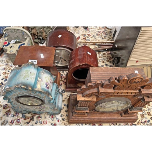 1601 - LATE 19TH CENTURY INLAID MAHOGANY CLOCK BODY, PORCELAIN BODIED CLOCK AND 3 OTHERS  -5