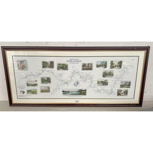 1603 - FRAMED ANGLER'S MAP OF RIVER DEVERON TOM INGLEBY EDITION, 36 X 101CM