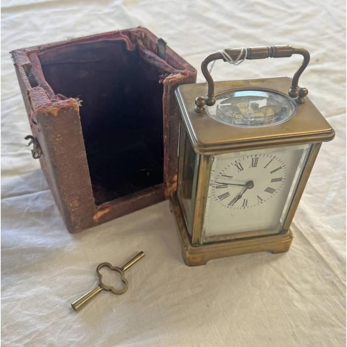 1611 - LATE 19TH OR EARLY 20TH CENTURY FRENCH CARRIAGE CLOCK WITH BRASS AND GLASS BODY