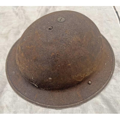 1626 - BRITISH WW2 1930'S BRODIE HELMET WITH LINER & CHIN STRAP, SHELL STAMPED WITH DATE (193?)