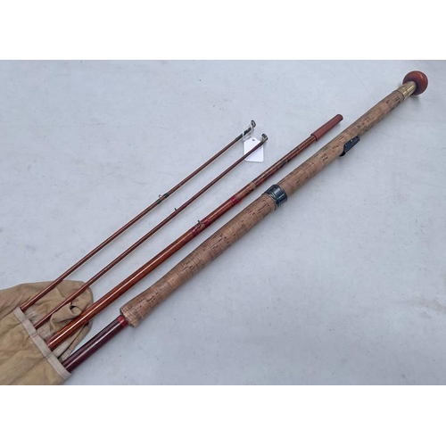 1629 - HARDY 3 PIECE 15' GREEN HEART SALMON ROD WITH SPLICED JOINTS WITH SPARE TIP IN A HARDY ROD BAG