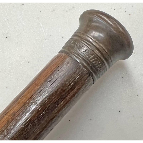 1641 - WALKING STICK WITH METAL HEAD ENGRAVED 'ROYAL GEORGE SUNK 1782 RAISED 1840' 68CM LONG