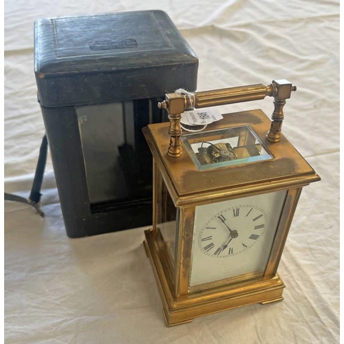 1646 - EARLY 20TH CENTURY FRENCH GILT METAL AND GLASS CARRIAGE CLOCK WITH CASE