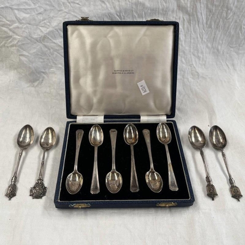 167 - CASED SET 6 SILVER COFFEE SPOONS, SET OF 3 SILVER TEASPOONS WITH LION RAMPANT CREST AND ONE OTHER WI... 